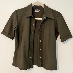 Women's Urban Vibe Army Green Button-Down Short Sleeve Tee